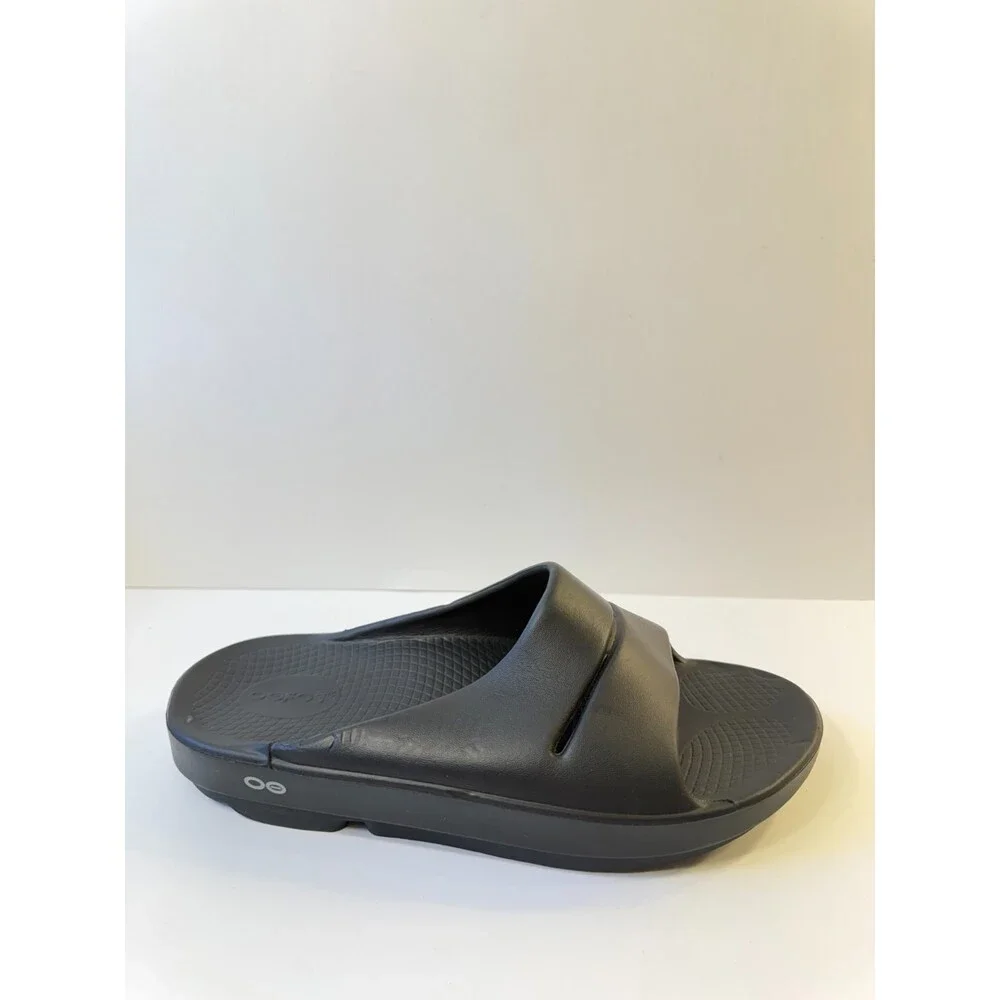 Oofas Mens Sandals Black Patented Footbed Support Arch US 9 Mens 11 Womens EU-42